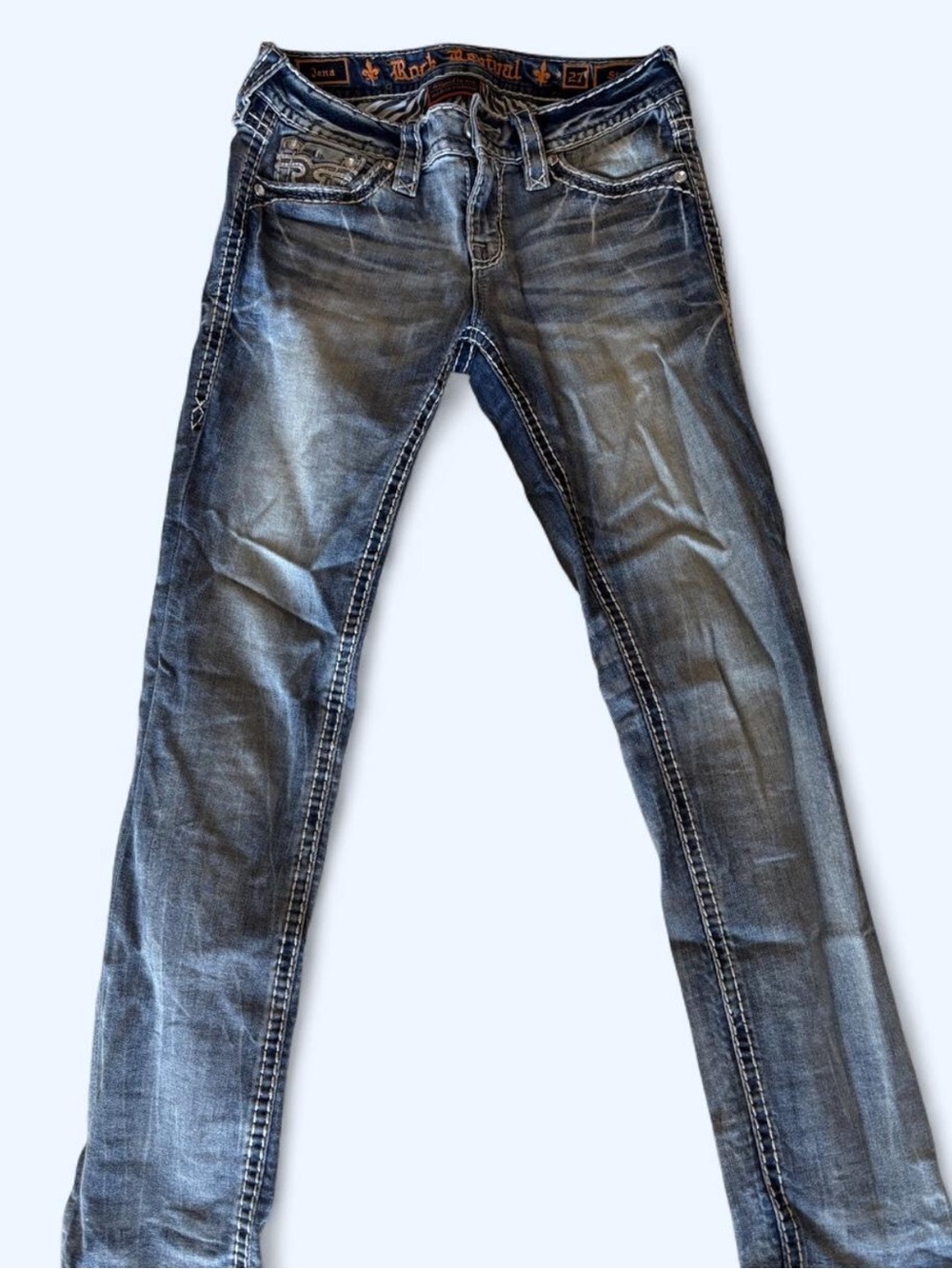 Rock Revival Women's Faded Blue Skinny Jeans with Embroidered Pockets